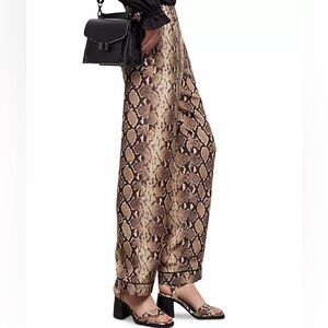 The Kooples Brown Snake-Print Wide Leg Trousers